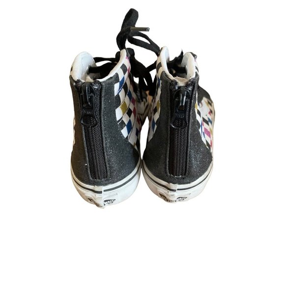Size 2.5 VANS High tops sparkle Glitter checkered multicolor Zip Back Lace Up - Picture 3 of 6